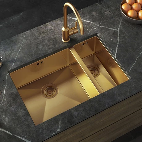 Venice 1.5 Bowl Brushed Gold Undermount Stainless Steel Kitchen Sink + Wastes 1 Venice 1.5 Bowl Brushed Gold Undermount Stainless Steel Kitchen Sink + Wastes