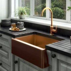 Venice Brushed Copper Belfast Stainless Steel Kitchen Sink + Waste -Kitchen Sinks Shop VSNK025 D2 460