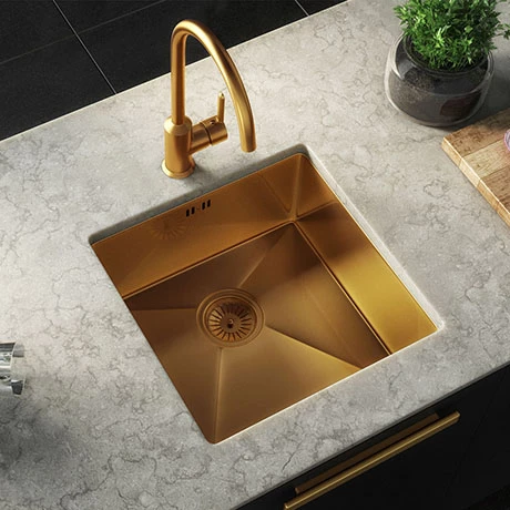 Venice 1.0 Bowl Brushed Gold Inset or Undermount Stainless Steel Kitchen Sink + Waste 1 Venice 1.0 Bowl Brushed Gold Inset or Undermount Stainless Steel Kitchen Sink + Waste