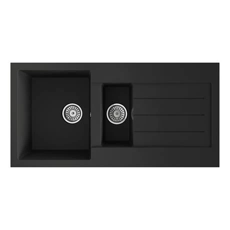 Venice 1.5 Bowl Matt Black Composite Kitchen Sink + Chrome Wastes 2 Venice 1.5 Bowl Matt Black Composite Kitchen Sink + Chrome Wastes - Image 2