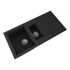 Venice 1.5 Bowl Matt Black Composite Kitchen Sink + Chrome Wastes 6 Venice 1.5 Bowl Matt Black Composite Kitchen Sink + Chrome Wastes -Kitchen Sinks Shop VSNK061 D2 460