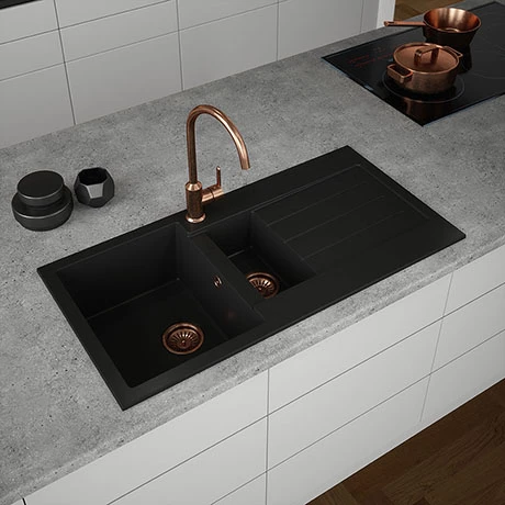 Venice 1.5 Bowl Matt Black Composite Kitchen Sink + Chrome Wastes 1 Venice 1.5 Bowl Matt Black Composite Kitchen Sink + Chrome Wastes