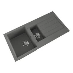 Venice 1.5 Bowl Matt Grey Composite Kitchen Sink + Chrome Wastes -Kitchen Sinks Shop VSNK077 D2 460