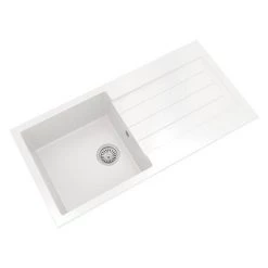 Venice 1.0 Bowl Matt White Composite Kitchen Sink + Chrome Waste 7 Venice 1.0 Bowl Matt White Composite Kitchen Sink + Chrome Waste -Kitchen Sinks Shop VSNK101 D2 460