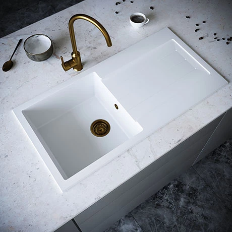 Venice 1.0 Bowl Matt White Composite Kitchen Sink + Chrome Waste 1 Venice 1.0 Bowl Matt White Composite Kitchen Sink + Chrome Waste