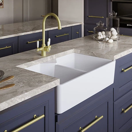 Venice Double Bowl Belfast Composite Kitchen Sink + Chrome Wastes 1 Venice Double Bowl Belfast Composite Kitchen Sink + Chrome Wastes