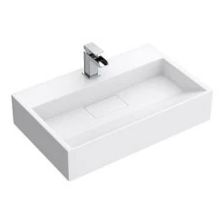 Arezzo 600mm Wall Mounted / Countertop Stone Resin Basin with Hidden Waste Cover 8 Arezzo 600mm Wall Mounted / Countertop Stone Resin Basin with Hidden Waste Cover -Kitchen Sinks Shop WMC6PMB d4 460